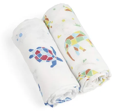 Obrázek produktu pro 2 mušelínové pleny 70x70cm - geometrická zvířata