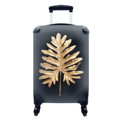 Produktbild von MuchoWow® Koffer Handgepäck Trolley Rollkoffer Kleine Reisekoffer mit 4 Rollen - Gold - Schwarz - Blatt - Cabin Size < 55x40x23 cm & 55x40x20 cm - Fotokoffer - Kabinenkoffer - Boardgepäck - Reise-Box - Reisekoffer - Reisegepäck - Koffer mit Bild - Trolley für Kinder