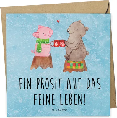 Produktbild von Mr. & Mrs. Panda Klappkarte Glühschwein Sause - Eisblau - Geschenk, Schwein, doppelkarte, Glückwunschkarte, faltkarte, Grußkarte, Weihnachtszeit, anlasskarte, Alles Gute
