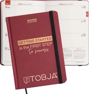 Produktbild von Taschenkalender 2026 A6 rot - 1 Woche 2 Seiten, Robustes Hardcover, Taschenkalender 2026 klein, Ferien & Feiertage, 2 Lesebändchen & Gummibandverschluss, Kalendervorschau 2026, Kalender 2026 a6