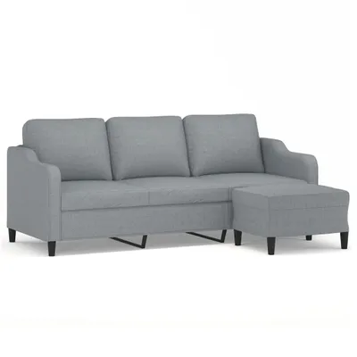 Produktbild von vidaXL 3-Sitzer-Sofa mit Hocker Hellgrau 180 cm Stoff