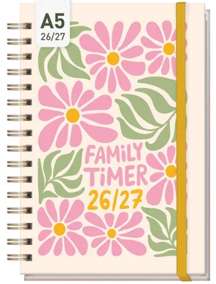Produktbild von Family-Timer 2026/2027 / 17 Monate / A5 / Flower Power Pink / Häfft-Verlag