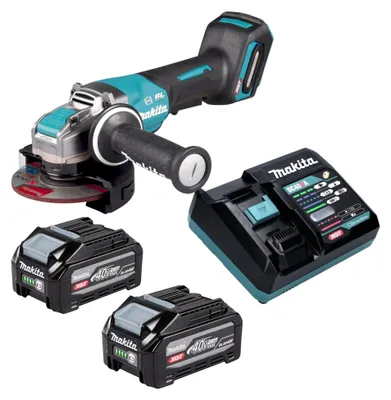 Productafbeelding van Makita GA 047 GU201 accu-haakse slijper 40 V max. 125 mm X-LOCK borstelloos + 2x accu 4,0 Ah + oplader