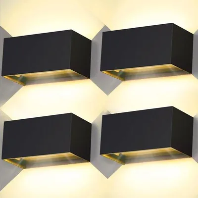 Obrázek produktu pro Nástěnná lampa pro vnitřní i venkovní použití – sada 4 kusů – LED – vodotěsná – 20 W – venkovní lampa – zahradní osvětlení – teplá bílá (3000 K) – černá