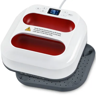 Produktbild von Eikuavons Tragbare Transferpresse 22,5 x 22,5 cm 1000 W mit Digitalanzeige, Rot/Weiß