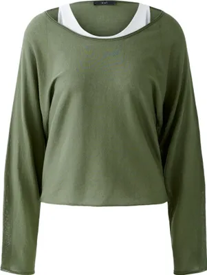 Produktbild von Oui Damen 2-in-1-Pullover mit Rundhalsausschnitt, khaki-weiß, Größe 38
