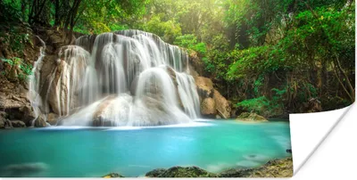 Produktbild von MuchoWow® Poster Wald - Wasserfall - Natur 40x20 cm - Poster für die Wand - Poster Schlafzimmer