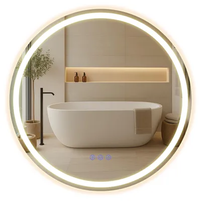 Produktbild von SONGMICS Runder Badspiegel, LED Wandspiegel, Badezimmerspiegel einstellbarer Helligkeit, für Schlafzimmer, 61 cm, weiß