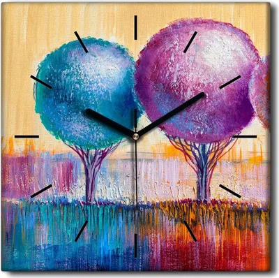 Produktbild von Coloray Uhr auf Leinwand 30x30 cm Wand Uhr Dekoration Wohnzimmer Segeltuch schwarze Hände -Bäume Landschaft Natur