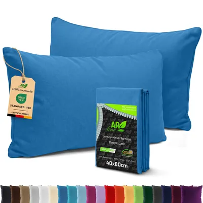 Produktbild von AR Line 2er Pack Jersey Kissenbezüge 40x80 Baumwolle – weich, atmungsaktiv, Kissenhüllen mit Reißverschluss, in Farbe: Royalblau