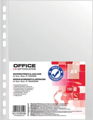 Zdjęcie produktu dla Office Products Paczka koszulek A4 PP krystalicznych 30mikr