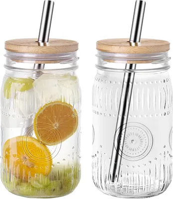 2 Bubble-Gläser 1000 ml mit Deckel & Edelstahlstrohhalm