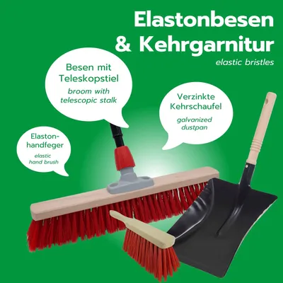 Obrázok produktu pre Novaliv metla na zametanie s násadou 60 cm Elastonové štetiny vrátane zametacej súpravy pozinkovaná s gumovým okrajom pozostávajúca z lopatky a ručnej kefy Ideálna záhradná metla Metla na terasu Metla na dvor Metla na stajňu Metla na vonkajšie použitie