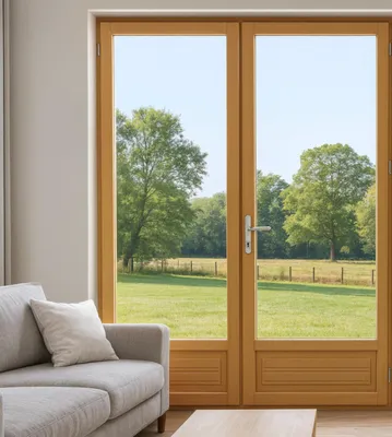 Immagine prodotto di Porta finestra in legno a 2 ante H205 x L120 cm con cornice, maniglia, cilindro (ref 01245f924) Gd Menuiseries