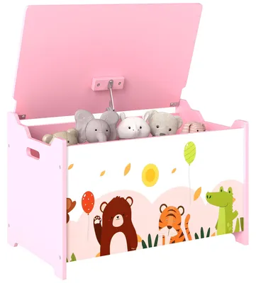 Image de Coffre š€ jouet enfant coffre de rangement enfant couvercle rabattable motif animal 60 x 37 x 39 cm rose