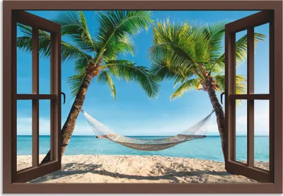 Produktbild von ARTland Wandbild Alu für Innen & Outdoor Palmenstrand Karibik, braun Größe: 130x90 cm