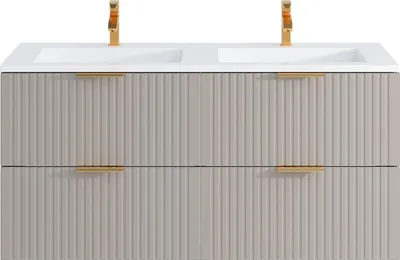 Produktbild von Rillenförmiger Hängeschrank mit Einbaubecken - Beige - 120 cm - ZEVARA