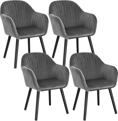 Produktbild von WOLTU 4er-Set Esszimmerstuhl, Sessel, Polsterstuhl mit Armlehnen, Holzbeine, Samtbezug, Dunkelgrau