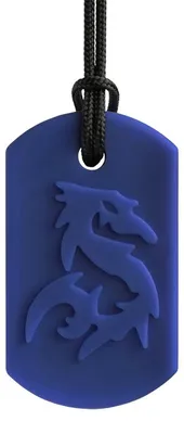 Produktbild von ARK Therapeutic Kaukkette Drachenbiss Dunkelblau sensorisches Spielzeug Kauwketting met verhoogd drakenmotief, geschikt voor stevigere voortandenkauwers.