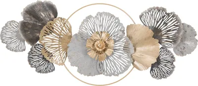 Image de décoration murale 3D en métal avec motif floral Poxy