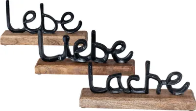 Produktbild von 3er Set Schriftzug Lebe Lache Liebe L22cm Metall Schwarz Mango Holz Tisch-Deko