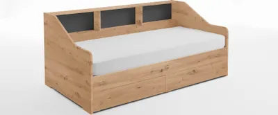 Produktbild von Funktionsbett Rene 90x 200 auf 180 x 200 cm Liegefläche ausziehbar, inkl. 2 Schubladen und Regal, Ausf. Eiche Artisan Nachbildung