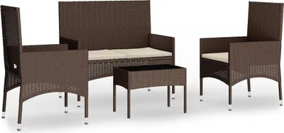 Obrázok produktu pre vidaXL 4-dielna záhradná súprava s vankúšmi Brown Poly Rattan