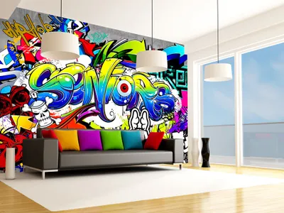Produktbild von Vlies Fototapete 400x280 cm Tapeten Wandtapete XXL Graffiti bunt i-B-0005-a-b