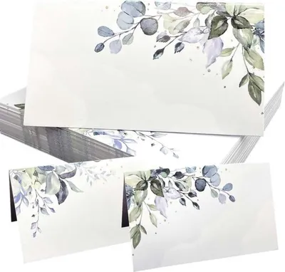 50 Stück Platzkarten mit Blättern für Tischanordnungen, Hochzeit und Geburtstag, Papier Namenskarten für Tischarrangements