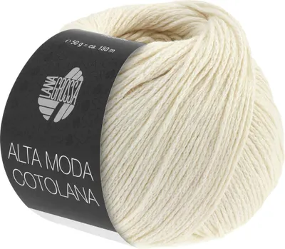 A ball of cream-colored yarn on a white background.