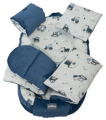 Produktbild von Bellochi 5-tlg Babynest Set Premium Erstausstattung - Baby Kokon mit Matratze, Decke, Flachkissen & Stillkissen - Handgefertigt z. Baumwolle & Samt - Luxus Geschenkset für Neugeborene & Babys