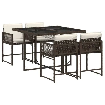 Produktbild von vidaXL 5-tlg. Garten-Essgruppe mit Kissen Braun Poly Rattan
