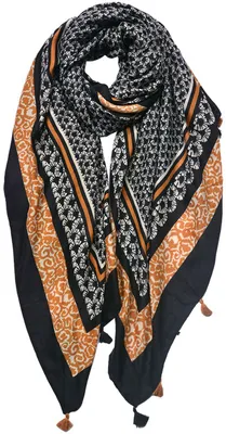 Produktbild von Clayre & Eef Gemusterter Damenschal 90x180 cm Schwarz Synthetisch