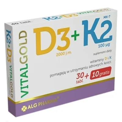 Produktbild von Vitalgold D3+K2 30+10 Tabletten - Immunsystem- und Knochengesundheitsunterstützung