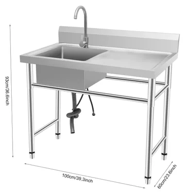 Produktbild von Freistehende Küchenspüle - Gewerbliche Spüle aus Edelstahl 201 - Einzelbecken - Mit 360° Wasserhahn - Tragkraft 200 kg - Silber