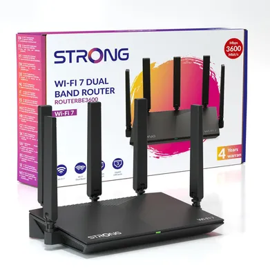 Obrázek produktu pro Strong ROUTERBE3600 WIFI7, Wi-Fi 7 (802.11be), Dvoupásmový (2,4 GHz / 5 GHz), Připojení na síť Ethernet, Černá, Stolní router