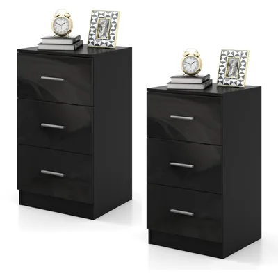 Image de COSTWAY, lot de 2 tables de chevet avec 3 tiroirs, table de chevet laquée, table de nuit