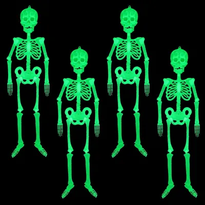 4er Set Halloween Leucht-Skelette, 30 cm, Glow in the Dark