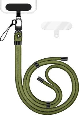 Produktbild von HoldMe Edition - Lanyard mit Karabiner Schwarz & 2 Pads - Universal Handykette Nylon Umhänge Band -  Oliv Grün