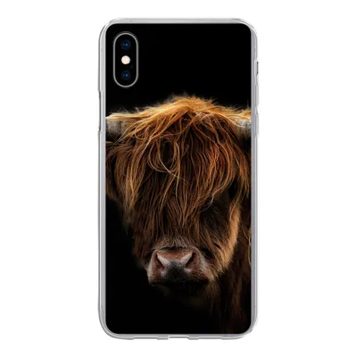 Produktbild von MuchoWow® Handyhülle Schutzhülle Hülle für iPhone Xs Schottischer Highlander - Hörner - Schwarz - Tiere - Natur - Wild - Kuh Silikon Softcase Handy Hülle - Handytasche