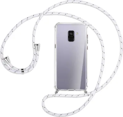 Produktbild von Handykette Backcover-Schutzhülle mit Band (Metall silberfarben) für Samsung Galaxy A8 Plus 2018 - weiß/grau