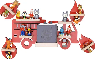 Immagine prodotto di Ripiano per bambini Vigili del Fuoco / Appendino per Tonie Box e Tonie Figure / Scaffale salvaspazio / H. 22 x W. 47 x D. 19 / Scaffale a parete Music Box Figure Stoccaggio Inserti magnetici / Scaffale di stoccaggio Legno