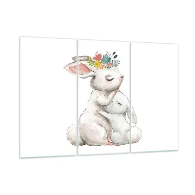 Produktbild von Bilder auf glas - 3 Teile - Kaninchen Hase Kinder - 165x110cm - Glasbilder - Wandbilder - Bilder - zum Aufhängen bereit - Wanddekoration aus Glas - Glas Bilder - Wandbild auf Glas - GCE165x110-4725