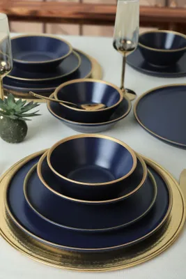 Obrázok produktu pre Keramika sada riadu - Mat Navy Blue/Gold - 24 kusov - 6 osôb - kamenina