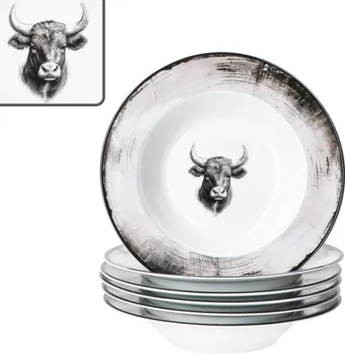Image de Toro 6x Assiettes à soupe Assiettes creuses Porcelaine 6 pers Vache Bœuf rose Alm