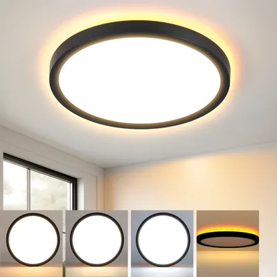 Produktbild von ZMH Deckenlampe LED Deckenleuchte Flach Schlafzimmerlampe 22CM Badezimmerlampe 18W Küchenlampe  Schlafzimmer Schwarz Deckenbeleuchtung Flurlampe Decke Badlampe 3000K - 6500K für Küche Flur
