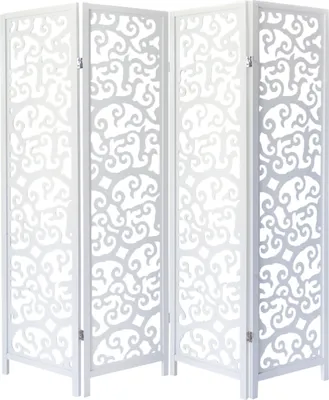 Image de Paravent Paroi de séparation 4 pièces Shoji Pliable Paroi espagnole Protection visuelle bois blanc