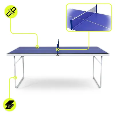 Produktbild von Tischtennistisch - Klappbarer Ping Pong Tisch - Set mit Netz und Schlägern - Für Kinder und Jugendliche ab 6 Jahren - Kompakt für Freizeitspiele - Blau