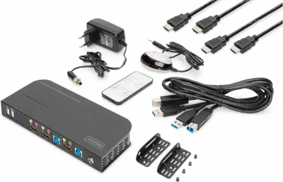 Produktbild von Digitus KVM Switch, 2x1 HDMI, HDMI Out,USB, 4Kx2K@60Hz, 4096 x 2160 Pixel, 4K Ultra HD, Schwarz
