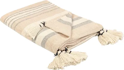 Produktbild von BELIANI Tagesdecke Beige aus Baumwolle 130 x 170 cm mit dekorativen Quasten und Streifenmuster Handgefertigt